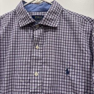 Polo Ralph Lauren‎ Mens Cotton Stretch Button-Up Shirt L Purple Blue Check Plaid